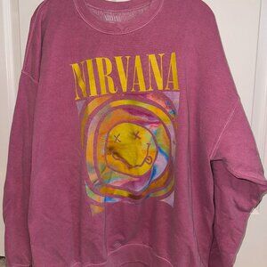 Urban Outfitters Pink/Multicolor Nirvana Crewneck (Medium/Large, oversized fit)